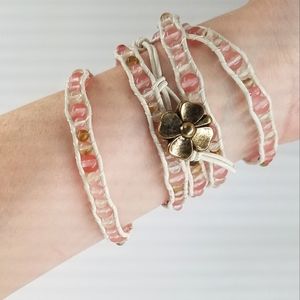 Cherry Quartz Wavy 5 Wrap Bracelet, Handmade